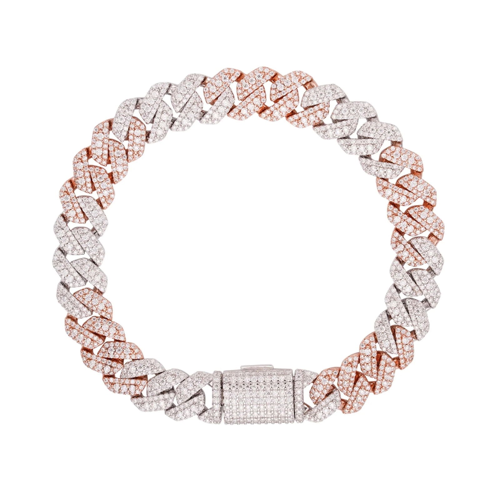 10mm Moissanite Cuban Bracelet 2 Tone Rose Gold 925 SIlver 8 Inch SIZABLE - Master of Bling